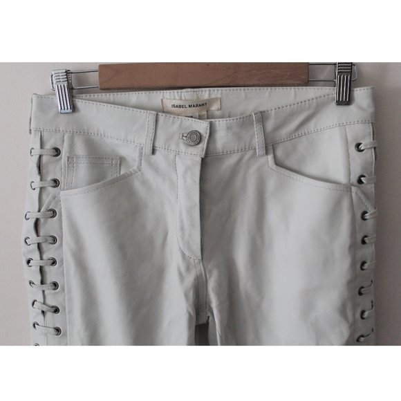 Isabel Marant for H&M Lace Up Leather Pants 26" / Size 6 / White Cigarette Fit - Picture 4 of 8